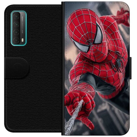 Kompatibelt Plånboksfodral till Huawei Huawei P smart 2021 Dynamisk Spider-Man-illustration i actionperspektiv, superhjältetema med rörelseekonomi