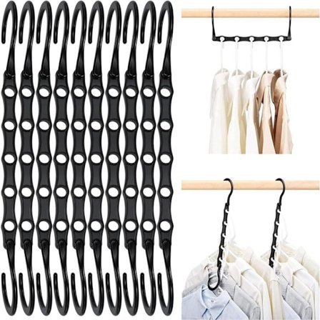 10-pack Magiska Hängare Garderob Hängare Organizer Klädförvaring Utrymmesbesparande i Garderober Svart 38CM