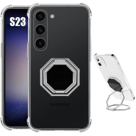 Silikonetui til Samsung Galaxy S23 Stødsikker gennemsigtig med justerbar støtte Sølv transparent-silver