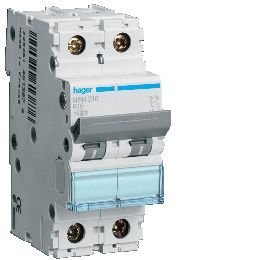 Hager NDN206 Dvärgbrytare 2-polig, 10kA, D-karakteristik 6A, Anslutningsdon & kablar