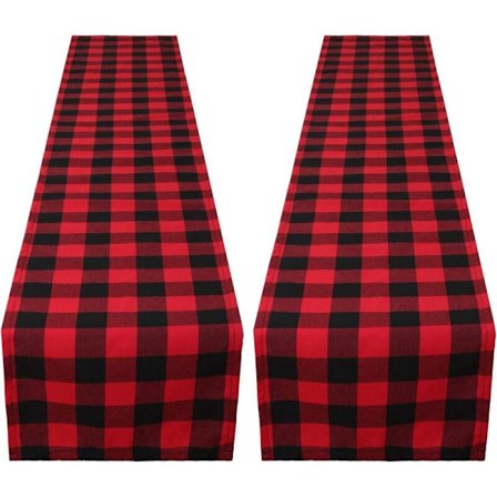 Juleteppe i rutete mønster, 2-pakning, 13x84 tommer, svart og rød, til nyttårsfester, borddekorasjoner