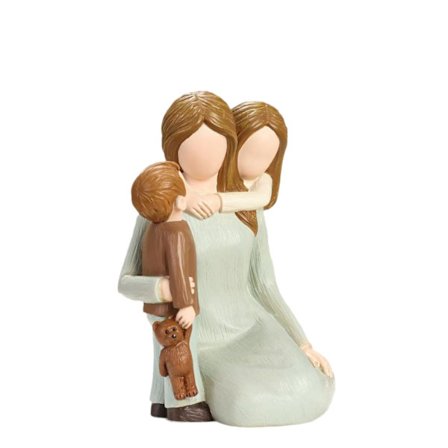 Mamma och barn figurer, skulpterade handmålade statyer av mamma och två barn, presenter med figurer av mor, son och dotter till mors dag och 