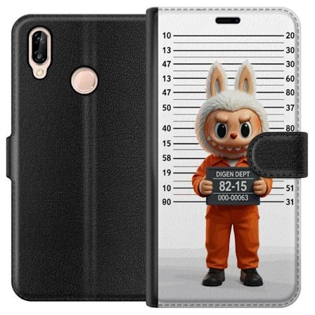 Kompatibelt Lommeboketui til Huawei Huawei P20 lite Søt tegnet kaninfigur i fengselsklær med fangenummer mot bakgrunn med lengdemåling
