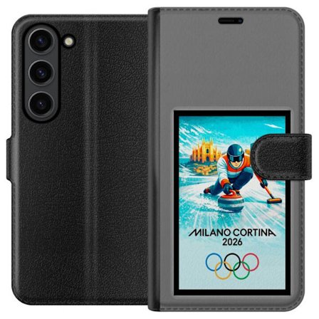 Yhteensopiva Lompakkokotelo Samsung Galaxy S24 Jääkiekkoilukuva, jossa pelaajat liikkuvat jäällä, Milano Cortina 2026, Milanin maamerkit ja olympialai