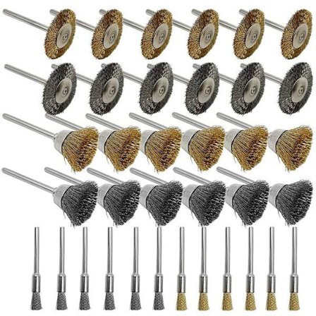 36 stk/sett stålbørste sett, messing og metall børste sett, roterende verktøy tilbehør for polering og rengjøring verktøy