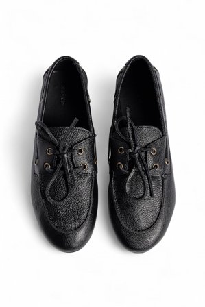NA-KD Leather Boat Shoes - Lave sko - Sort - EU 40