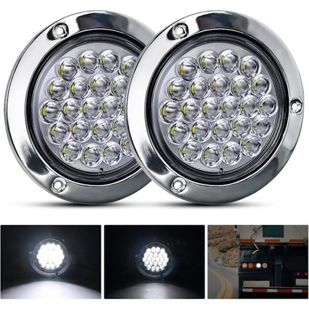 4” Runde Trailer Baglygte 2 stk. 24LED Hvid Rustfrit Stål Krom Bezel Vandafvisende Backup Reverse Baglygter til
