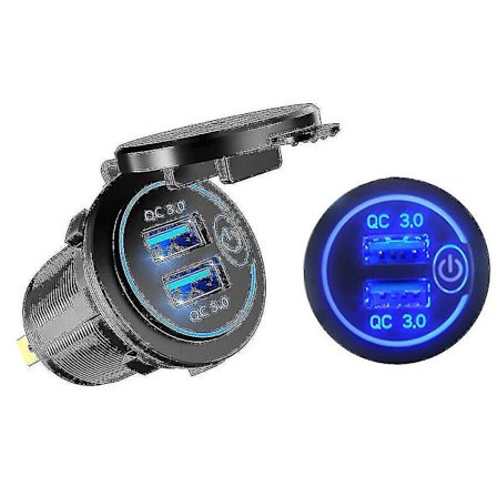 Dubbel USB QC 3.0 Snabb Bil Laddare Strömuttag för Båt Marin Husbil Mobil