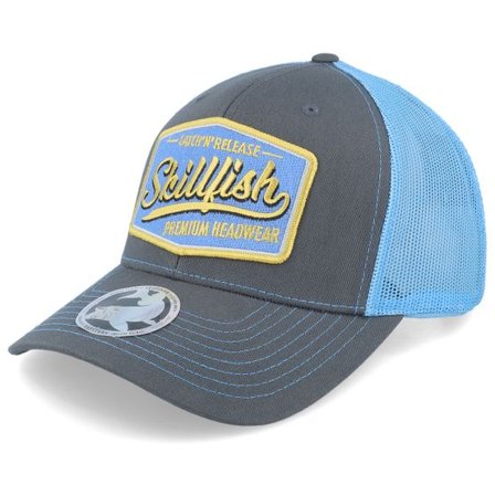 Skillfish - Grå trucker Keps - Premium Fishing 112 Split Charcoal/Columbia Blue Trucker @ Hatstore