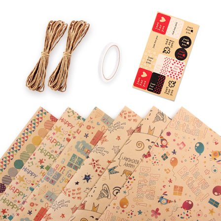 6 kpl Kraft-lahjapaperia, 50 * 70 CM Ruskea Paperi Lahjapakkaus, Syntymäpäivä