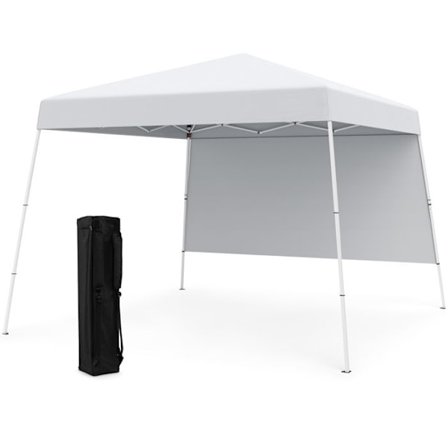 COSTWAY Pop-Up Fällbar Tält 3 x 3 M med 1 Sidovägg - UV-skydd UPF50+ - Bärbar Ryggsäck för Camping, Vit