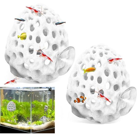 2-pak rejehuler med sugekopper – akvariedekoration og skjulested til rejer & småfisk, porøs koralstenstunnel