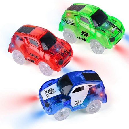 3-pak LED natlampe biler til børn (blå, rød, grøn)