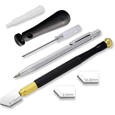 Professionell glasskärare - 7-delat diamantverktyg för glas, kakel och keramik, lämplig för skärområden på 2-20 mm