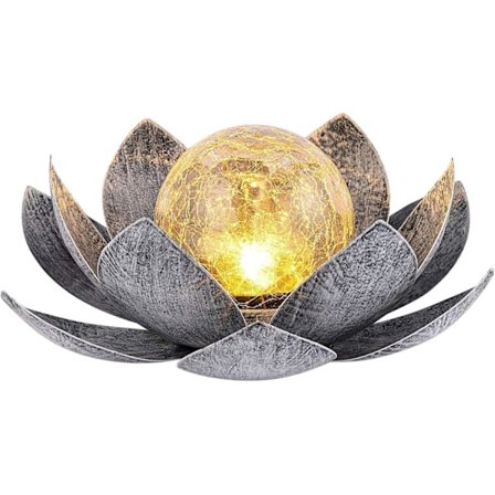 Lotus-aurinkovalaisin - 28x28x12cm Lotus-kukka halkeilevalla lasipallolla | IP44 vedenpitävä koristeellinen LED-pihanvalo