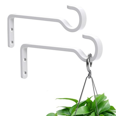 2 Pakke Tunge Utendørs Planteholdere for Hengende Kurver, Jern Hengende Plantebraketter, Metall Plantekroker Plante Veggkroker, Fuglemater, Hvit