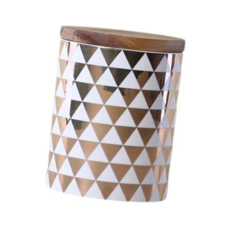 Keramisk oppbevaringskrukke med lokk, oppbevaringsbeholder for mel, kakeboks, nøtter, stor trekant