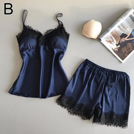 S-xxl Spets Pyjamasset Dam V-ringad Casual Pyjamas Linne Sommar Shorts Set P3f9