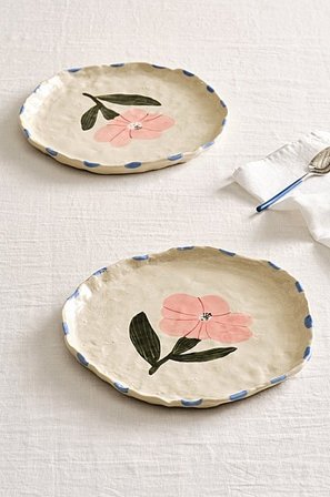 Jotex - Bord 2-pak ø 25 Cm Natuurlijk Wit/multi Natuurlijk wit/multi - BOTANIC - Koop Borden bij Jotex