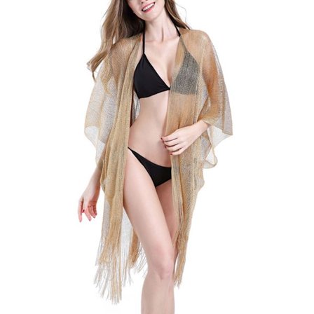 Dam Sommar Metallic Glitter Solid Färg Baddräkt Cover Up Långa Tofsar Asymme