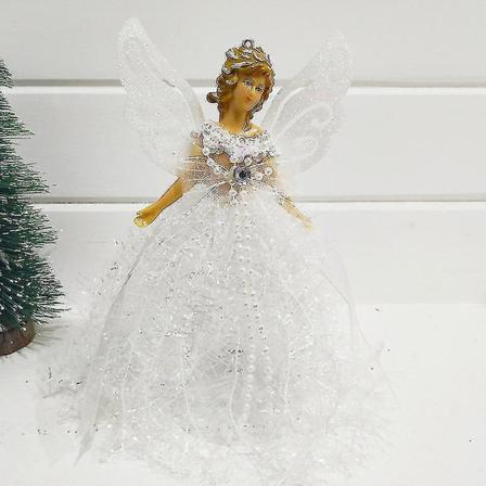 Mini Engelanheng, Engel på Toppen av Tre, Juletrær Topper Fe-Engelpynt med Vinger Kompatibel med Juledekorasjoner Trepynt (1 stk-hvit)