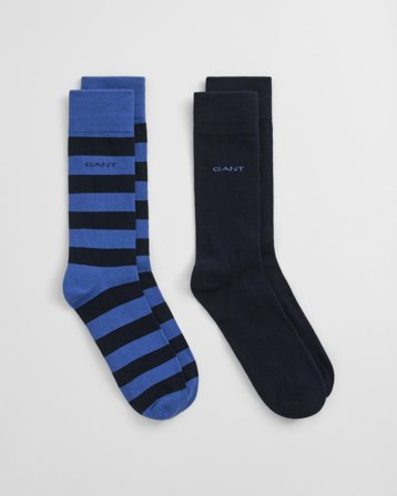 GANT Herren 2er-Pack Socken Blockstreifen & Einfarbig (43-45) Blau
