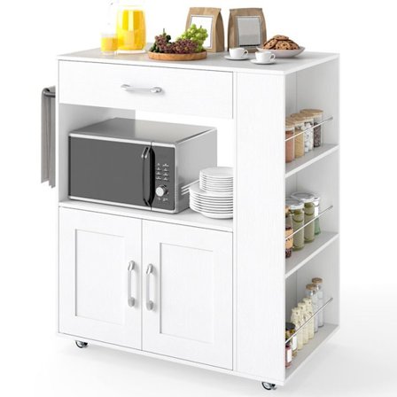 COSTWAY Køkkenvogn, Låselige Hjul, Åben Kubus, Hylder, Skuffe, Håndklædeholder, til Stue Spisestue, Hvid