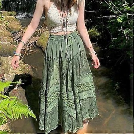 90-tals Vintage Boho Midi Kjolar Fairycore Grunge Kawaii Rosett Hög Midja Lång Plisserad Kjol Chic Dam Retro Semester Strand Streetwear (M)
