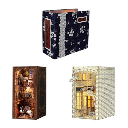 3D Rolife LED Bogreolindsats Sæt Voksen Træpuslespil Bogreolindsats Hule Kontor Dekoration