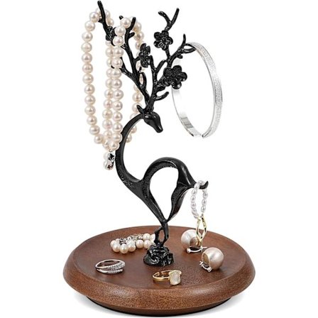 Smyckeshållare Ställ Unikt Hjortformad - Smyckesträdställ Organizer, Robust Metall & Trä, Perfekt för Ringar, Halsband, Armband, Charmigt Hem De
