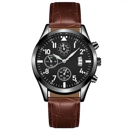 Detaljrik herrklocka med datum + läderband - Välj färg