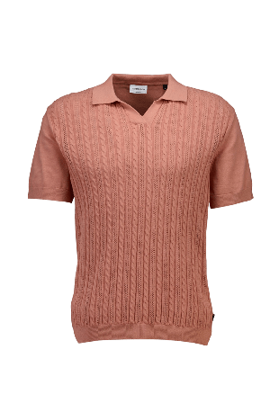 Lindbergh Knitted S/S cable v-neck polo Knit Överdelar Herr Rosa S