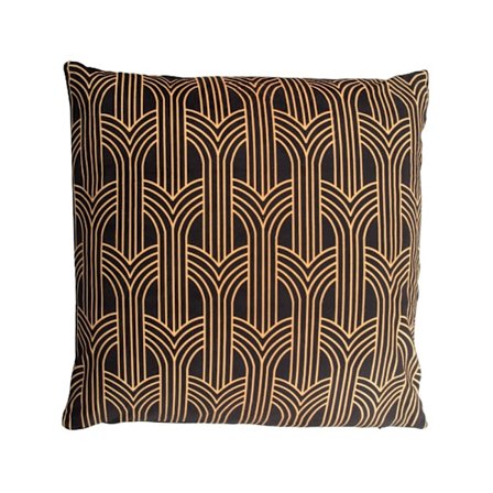 Samettinen koristetyyny 45x45cm, kulta mustalla pohjalla