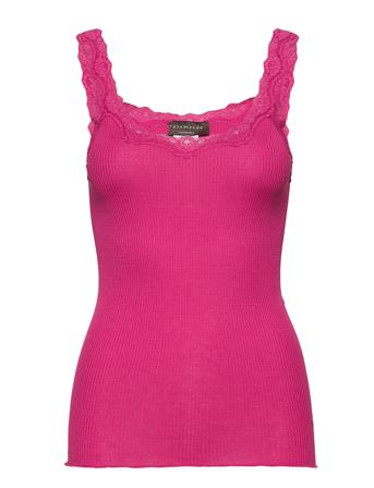Silk Top W/ Lace Top Ærmeløs Top Lyserød Rosemunde