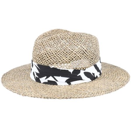 Seeberger - Beige straw Hatt - Seagras Fedora With Trimming Nature-Black Straw Hat @ Hatstore