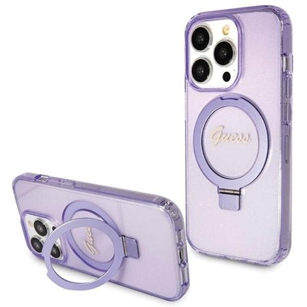 Guess Ring Stand Script Glitter MagSafe Case for iPhone 13 Pro / 13 - Violett