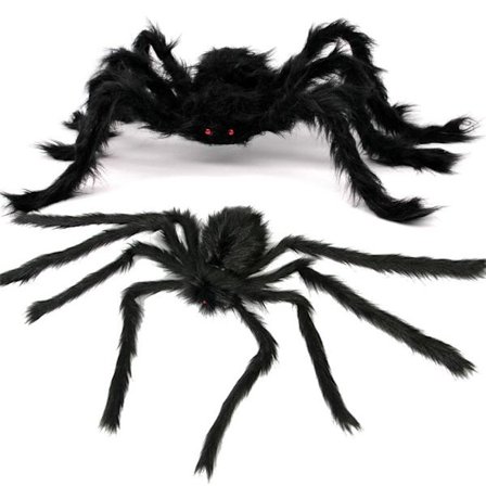 2 stk. Halloween Udendørs Dekorationer Pelsede Edderkopper, 76 cm Stor Sort Edderkop, 251 cm Edderkoppespind til Maskerade Have Gård Spøgelseshus 