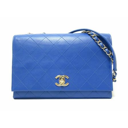 Chanel Vintage, Pre-owned Matelasse Flap Chain Bag Blauw, Dames, Maat:ONE Size,leer