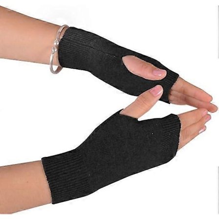 Varma ullblandningshandskar för damer, vantar, fingerlösa handskar, svart