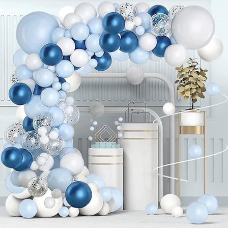 Blue Balloons Garland Arch Kit - 104pcs Blue White Silver Balloon Arch Kit With Confetti Balloons For Boys Birthday Party, Baby Shower, Wedding, Chris