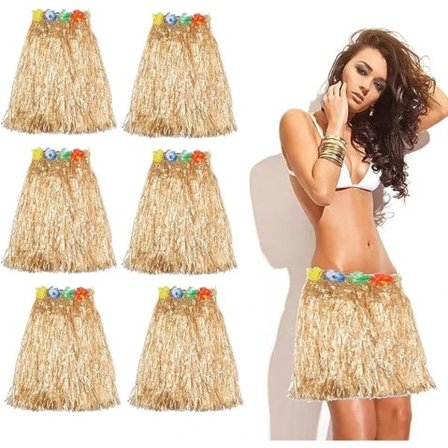 6 kpl 40 cm Hula Hula Havaiji -kukkaseppelehameita, joustava hame kullanvärinen olki Havaiji-ranta kesäjuhlatarvikkeet.