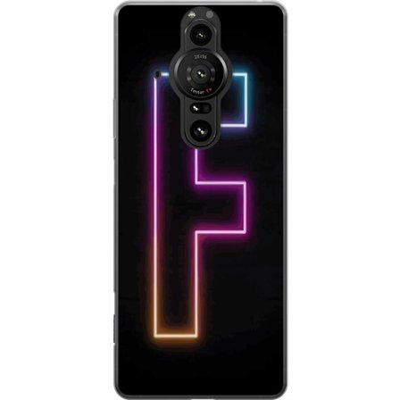 Kompatibelt Mobildeksel til Sony Sony Xperia Pro-I Neonbokstav F i rosa, blå og gule lyskanter mot en mørk bakgrunn, grafisk bokstavillustrasjon med