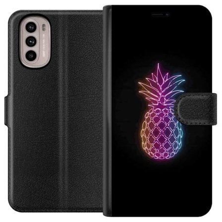 Kompatibelt Lommeboketui til Motorola Motorola Moto G41 Neonlysillustrasjon av ananas i fargerikt lys mot svart bakgrunn