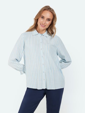 SIGNATURE - Hør Skjorte - Lyseblå - Stribet