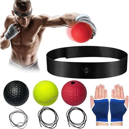 Refleksbolde af bokstypen - 3 slåbolde - Refleksbolde - Med pandebånd, elastik og handsker - Rød/Sort/Gul