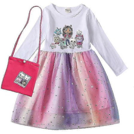 Gabby Cats Baby Jentekjoler Barn Gabbys Dukkehus Klær Karneval Cosplay Kostyme Barn Langermet Hverdagskjole Med Veske