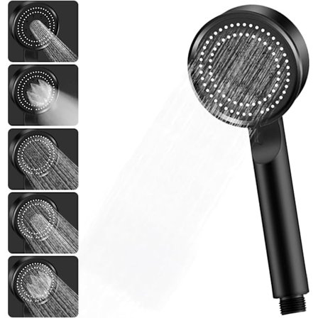1 kpl (musta) korkeapaineinen suihkupää, veden säästö suihkupää 5