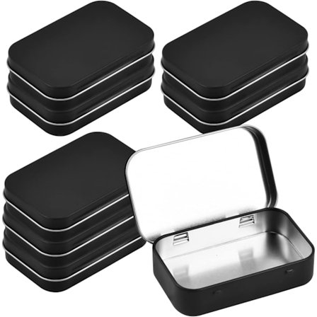 95 x 62 x 20 mm tomma rektangulära gångjärnsburkar med lock (svart) 8 stycken