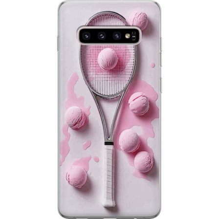 Kompatibel Mobilcover til Samsung Samsung Galaxy S10+ Rosa glaskugler og tennisketsjer i et kreativt stillbillede med legende popfølelse og moderne d