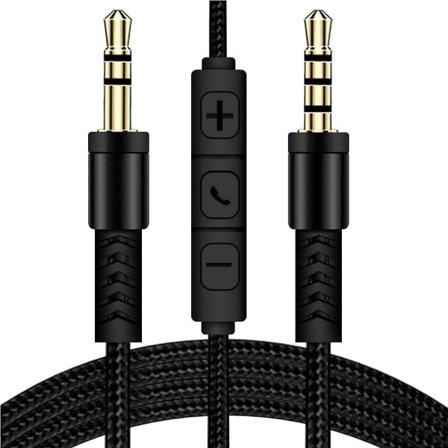 1,2 m 3,5 mm til 3,5 mm han til han stereo audio aux-kabel hovedtelefonledning med trykknap lydstyrkekontrol mikrofon